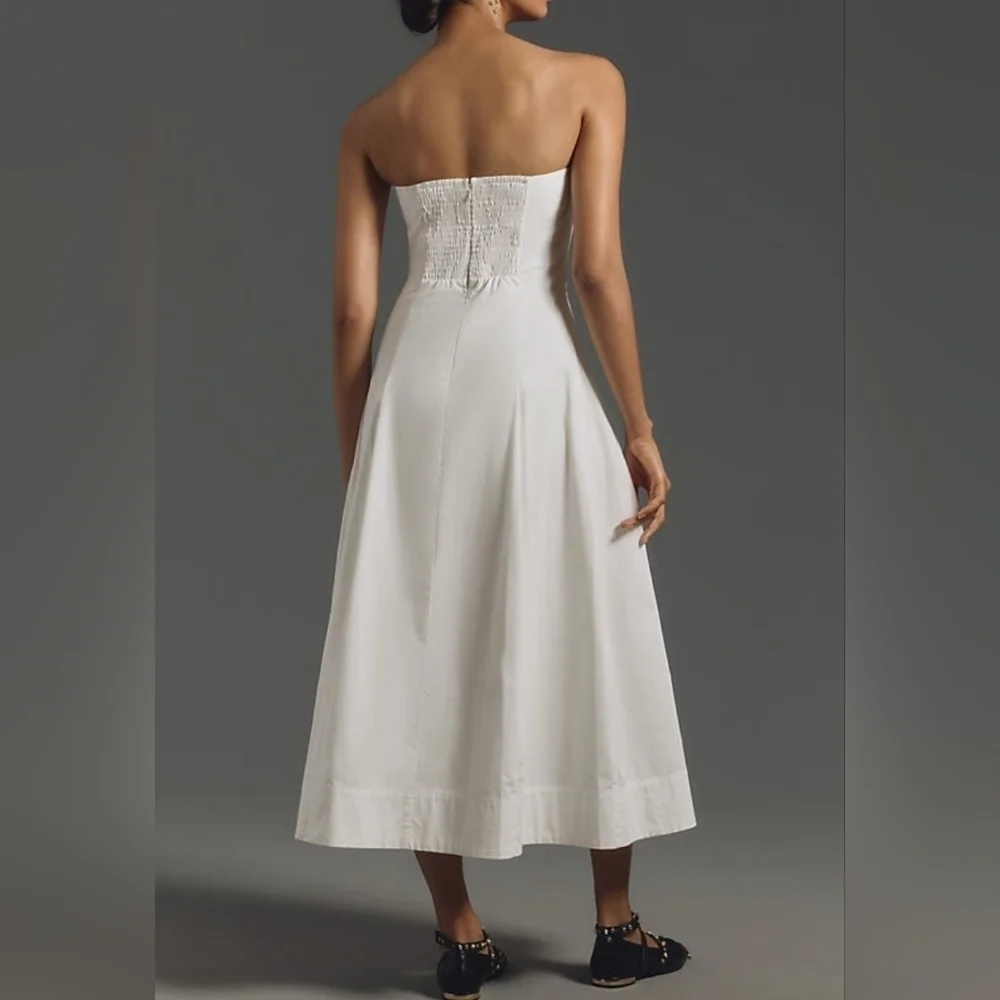 Mare Mare x Anthropologie White Strapless Seamed A-Line Midi Dress, XL